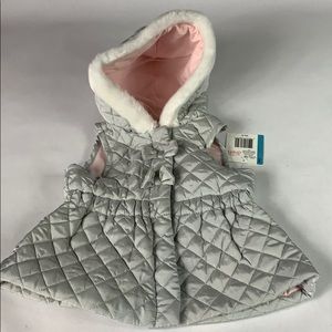 Little Me Silver Puffy Vest Furry Hood 24m